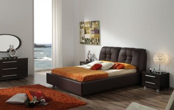 Modern Brown Finish Bed With Leather Upholstered Headboard [EFBS-614 Hanny]