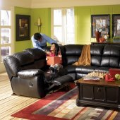 Black Leather Match Contemporary Reclining Sectional Sofa