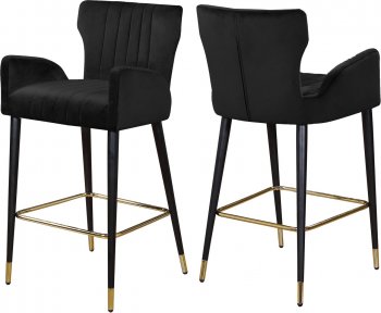 Luxe Counter Stool 792 Set of 2 Black Velvet Fabric by Meridian [MRDC-792 Luxe Black]