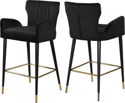 Luxe Counter Stool 792 Set of 2 Black Velvet Fabric by Meridian