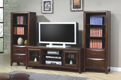 Dark Walnut Finish Stylish Entertainment Unit W/Optional Towers