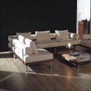 Modern Two-Tone Sectional Sofa in Microfiber w/Side Table