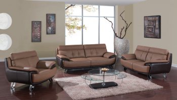 Tan & Brown Two-Tone Bonded Leather Modern Sofa & Loveseat Set [GFS-A159]