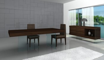 Chocolate Finish Modern Dining Table w/Glass Base & Options [JMDS-Float]