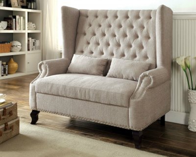 Alcacer Accent Loveseat Bench CM-BN6223 in Beige Fabric