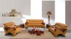 Camel Leather Modern 3Pc Sofa Set w/Wooden Arms