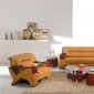 Camel Leather Modern 3Pc Sofa Set w/Wooden Arms