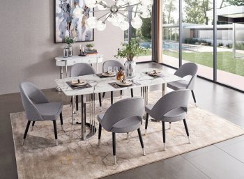 131 Dining Table by ESF w/Marble Top & Optional Chairs [EFDS-131 Silver]