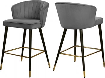 Cassie Counter Stool 793 Set of 2 Grey Velvet Fabric - Meridian [MRDC-793 Cassie Grey]