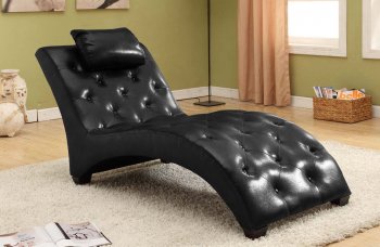 Black Bonded Leather Elegant Modern Chaise Lounger [CTCCL-LR80384BK]