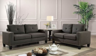 Attwell Sofa & Loveseat Set CM6594 in Gray Linen-Like Fabric