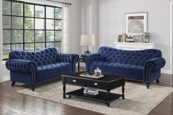 Rosalie Sofa & Loveseat Set 9330BU in Navy Velvet by Homelegance [HES-9330BU Rosalie]