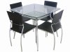 Glass Top & Metal Legs Modern Square Dining Table w/Shelf