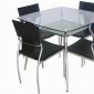 Glass Top & Metal Legs Modern Square Dining Table w/Shelf