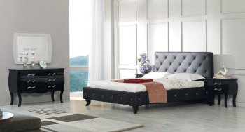 Black or White Leatherette Modern 4Pc Bedroom Set w/Crystals [VGBS-Monte-Carlo-Black]