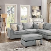 F6935 Sectional Sofa in Grey Fabric by Boss w/Ottoman