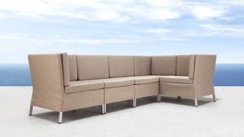 Beige Water Resistant Fabric Modern 5PC Modular Outdoor Sofa [ZOUT-Aruba-701320]