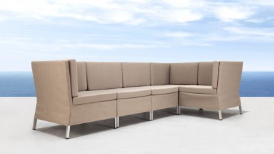 Beige Water Resistant Fabric Modern 5PC Modular Outdoor Sofa