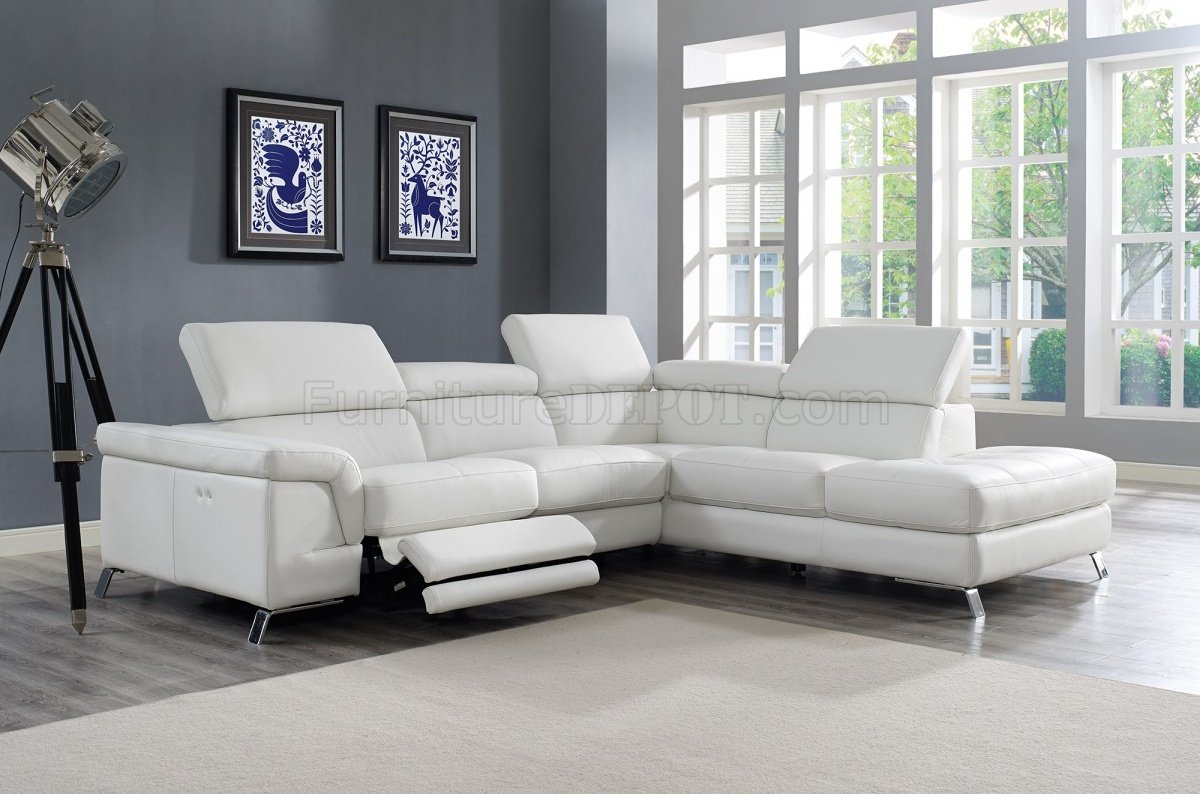 Madison Power Motion Sectional Sofa - White Leather by Whiteline