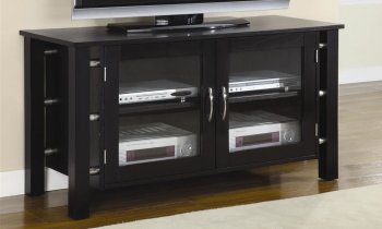 Black Finish Contemporary TV Stand W/Clear Glass Doors [CRTV-418-700634]