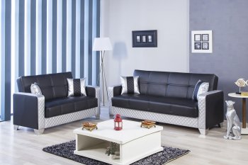 Maximum Value Sofa Bed in Black & Silver PU by Casamode w/Option [CMSB-Maximum-Value-Black-Silver]