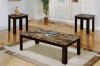 Faux Marble Top Modern 3Pc Coffee Table Set w/Brown Wood Base