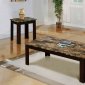 Faux Marble Top Modern 3Pc Coffee Table Set w/Brown Wood Base