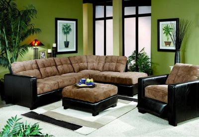 Modern Two-Tone Sectional Sofa and Matching Cocktail Ottoman Set