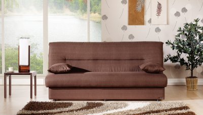 Brown Microfiber Modern Convertible Sofa Bed w/Storage