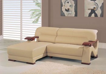 Beige Leather 2 Pc Contemporary Sectional Sofa W/Wooden Arms [GFSS-2033 2Pc]