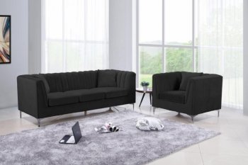 M1903 Sofa & Loveseat Set in Black Velvet by VImports [VIS-M1903 Black]