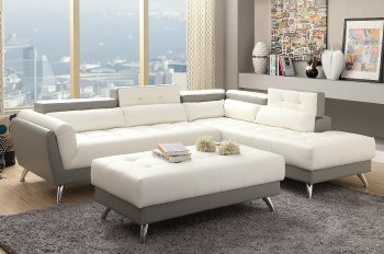 F6979 Sectional Sofa White & Light Grey Bonded Leather by Boss [PXSS-F6979 White-Light Grey]