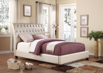 Pitney Upholstered Bed by Acme in Pearl Leatherette [AMB-22840 Pitney]