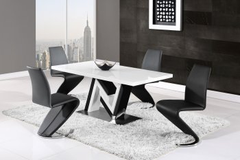 D4163 Dining 5Pc Set in Black & White by Global w/Black Chairs [GFDS-D4163DT-D9002DC-BL]