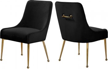 Owen Dining Chair 744 Set of 2 Black Velvet Fabric by Meridian [MRDC-744 Owen Black]