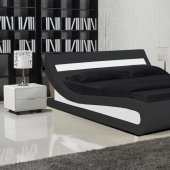 Black Leatherette Modern Bed w/White Accents