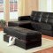 Black Vinyl Modern Small Sectional Sofa w/Storage And Ottoman