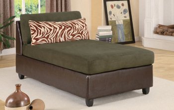 Sage Microfiber Plush Modern Chaise Lounger w/Faux Leather Base [PXCL-F7660]