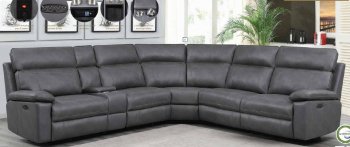 Albany Power Sectional Sofa 603270 in Grey Leatherette - Coaster [CRSS-603270PP-Albany]