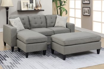 F6576 Sectional Sofa w/Ottoman in Light Grey Fabric by Poundex [PXSS-F6576 Light Grey]