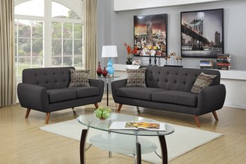 F6913 Sofa & Loveseat Set in Ash Black Linen-Like Fabric by Boss [PXS-F6913]