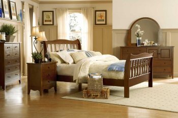 Brown Cherry Casual 5Pc Bedroom Set w/Sleigh Bed [HEBS-867C]