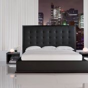 Black Full Leather Ludlow Bed with Tufted Oversized Headboard