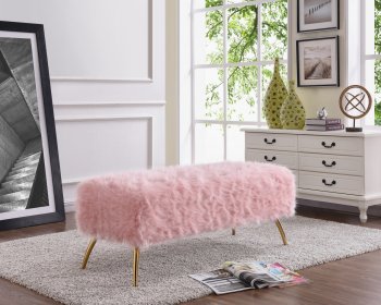 Tiffany Bench 108 in Pink Faux Fur by Meridian [MRBN-108Fur Tiffany Pink]