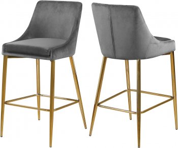 Karina Counter Stool 789 Set of 2 Grey Velvet Fabric - Meridian [MRDC-789 Karina Grey]