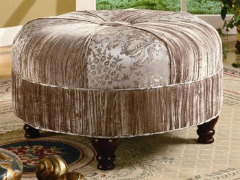 Two Fabric Combination Round Ottoman w/Center Button Tuft [CRO-380-501052]