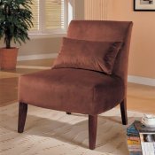 Chocolate Velvet Upholstery Lounge Chair w/Accent Pilllow