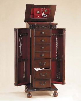 Cherry Finish Jewelry Armoire With Top Storage [AMJA-287-6065]