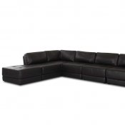 Black Bonded Leather Stylish Sectional Sofa w/Tufted Seats