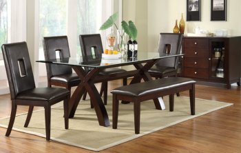 Dark Brown Finish Modern Dining Table w/Glass Top & Options [PXDS-2040]